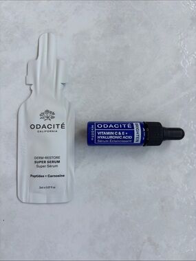 New Odacite Derm-Restore Super and Brightening Serum travel samples